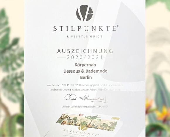 Auszeichnung von Stilpunkte Lifestyle Guide für Körpernah Dessous & Bademode Berlin.