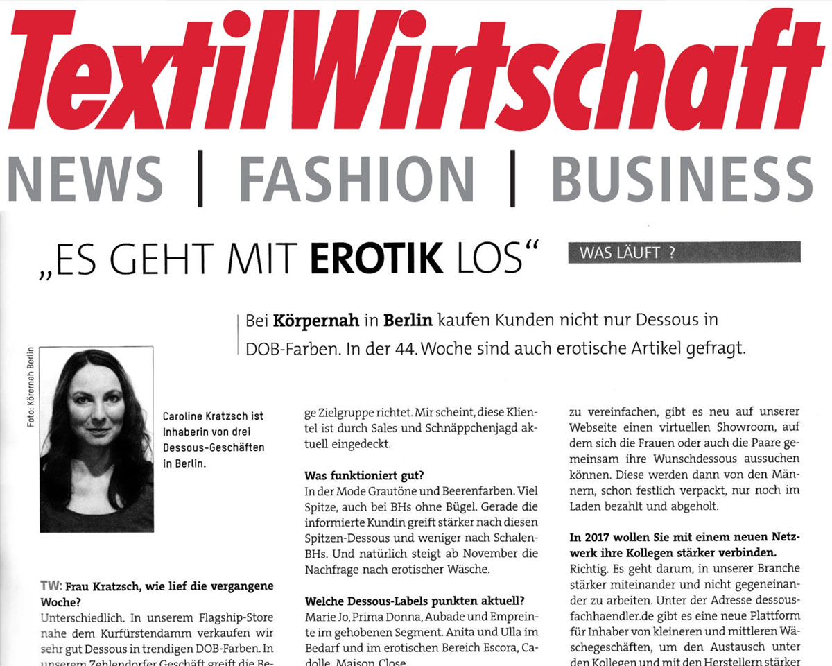 "Es geht mit Erotik los" Artikel aus dem Nachrichtenmagazin Textilwirtschaft.